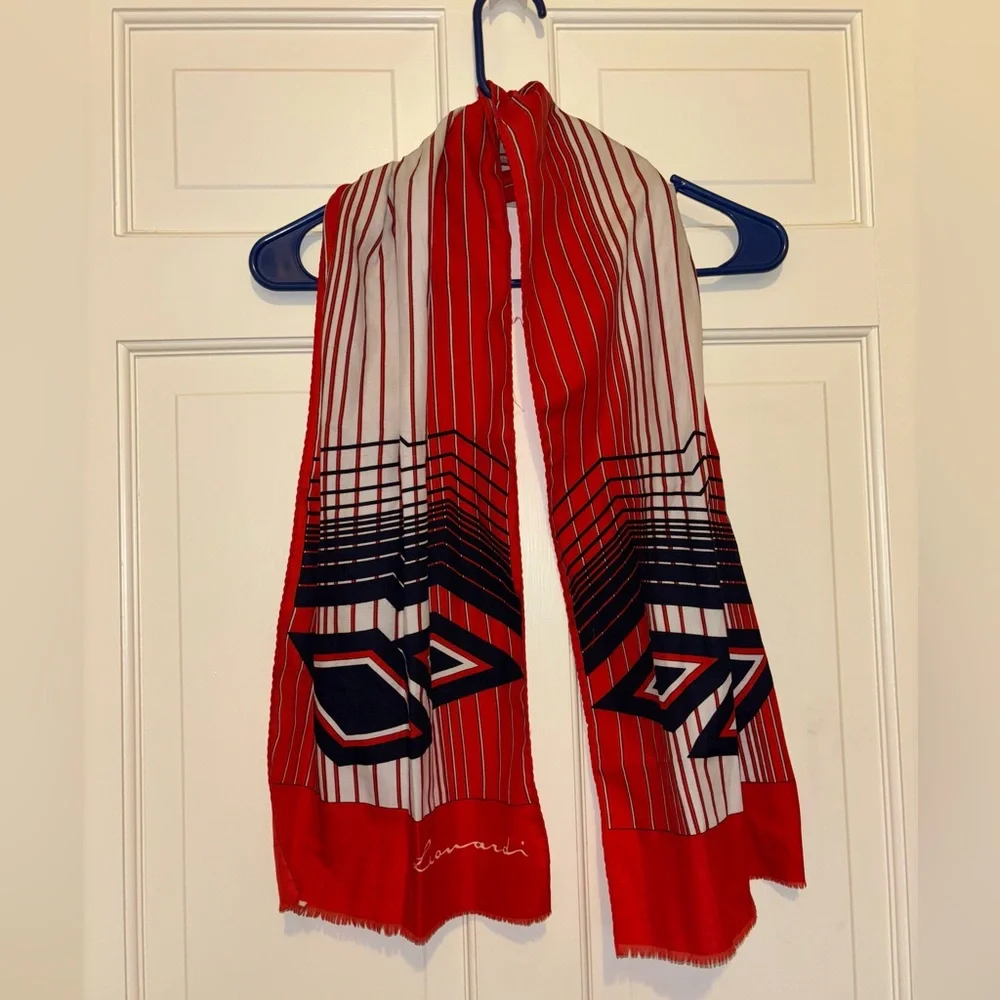 Leonardi Red White Blue Geometric Scarf stripes elegant party travel winter work